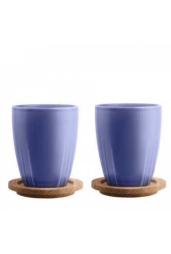 Kosta Boda Bruk Mug with Oak Lid Denim Blue (pair)