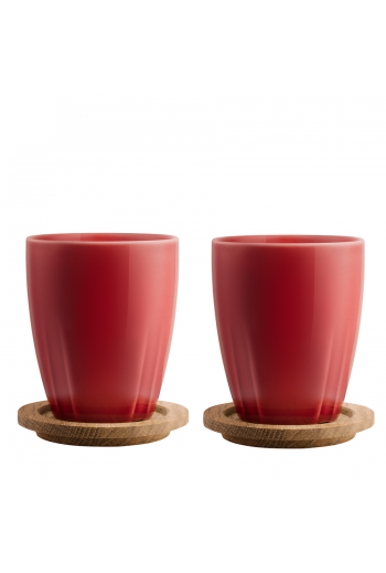 Kosta Boda Bruk Mug with Oak Lid Bordeaux Red (pair)