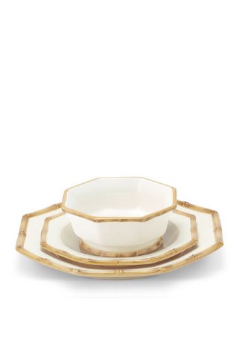 AERIN Caleen Dinner Plate    L10” x W10” x 1.3” -  Available in White w/Hand Painted Bamboo Edge  