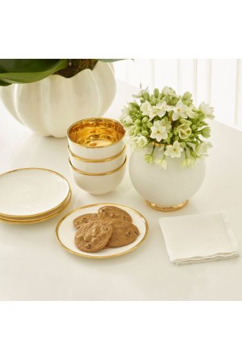 AERIN Elia Cream Plates, w/ Gold Rim, Set of 4    L6.5” x W6.5” x 0.8” - Available Cream w/ Gold and Dove w/ Gold