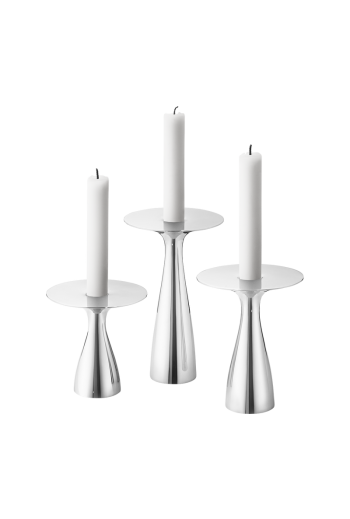 Georg Jensen Alfredo Candleholders, 3 Pcs Mirror Polished Stainless Steel - Small: H: 120 mm. Medium: H: 150 mm. Large: H: 195 mm.