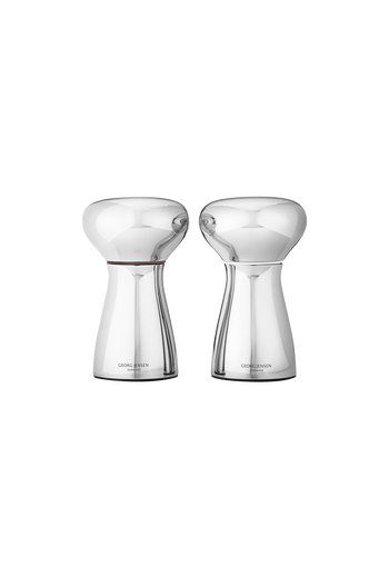 Georg Jensen   Alfredo Salt & Pepper Shakers, Small Mirror Polished Stainless Steel - H: 4.53 inches. Ø: 2.76 inches.
