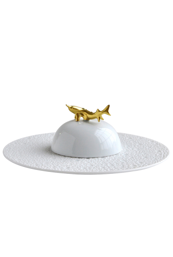 Bernardaud Ecume Gift Box Set of Caviar Plate and Bell Covert 