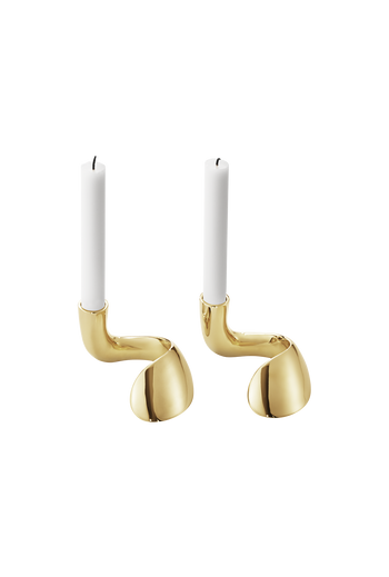 Georg Jensen Bloom 18 Kt. Gold Plated Stainless Steel Candleholder, 2 Pcs - H: 3.19 inches. W: 4.8 inches. D: 2.68 inches.