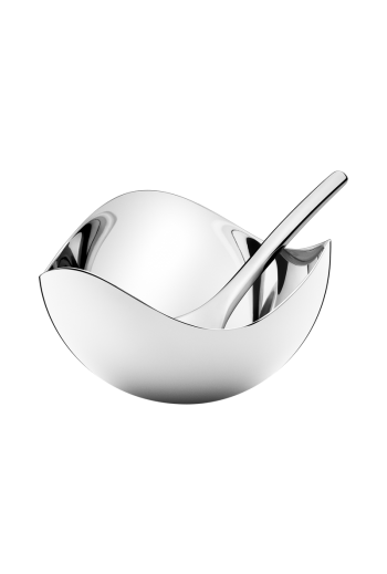 Georg Jensen Bloom Mirrored Stainless Steel Salt Cellar With Spoon - Cellar: H: 39 mm Ø: 70 mm - Spoon: L: 78,5 mm W: 21 mm