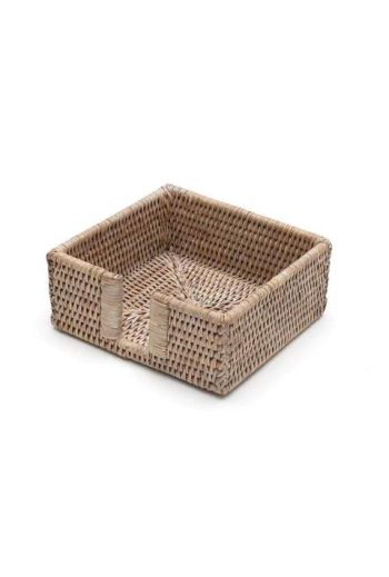 Caspari Rattan Cocktail Napkin Holder in White Natural - 6" Sq. x 2.2" H