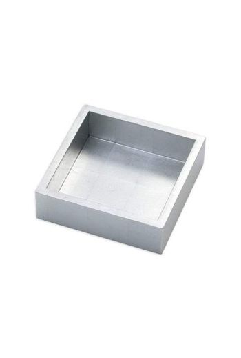Caspari Lacquer Cocktail Napkin Holder in Silver - 6" Sq. x 2.2" H