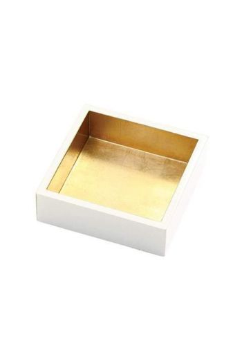 Caspari Lacquer Cocktail Napkin Holder in Ivory & Gold - 6" Sq. x 2.2" H