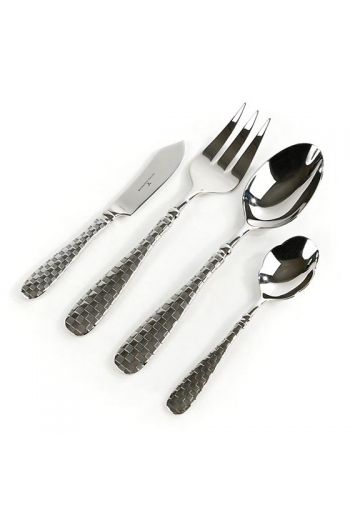 MacKenzie-Childs Check 4 Pc Hostess Serving Set - Set includes 1 serving spoon (9" long), 1 serving fork (9" long), 1 sugar spoon (6.5" long), and 1 butter knife (7" long)