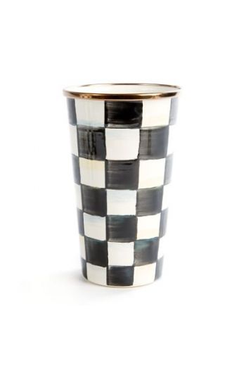 MacKenzie-Childs Courtly Check Enamel Tumbler - 3.75" wide, 6.25" tall, 20 oz. capacity