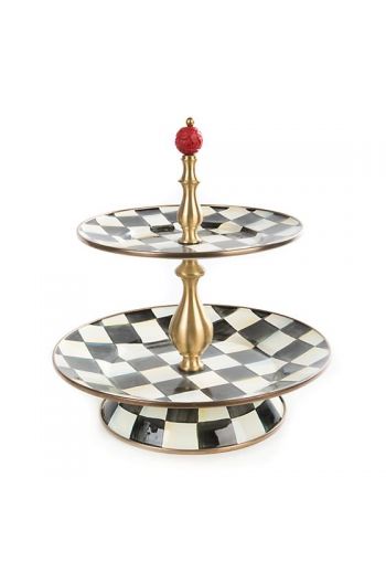 MacKenzie-Childs Courtly Check Enamel Two Tier Sweet Stand p- 10" dia., 11" tall