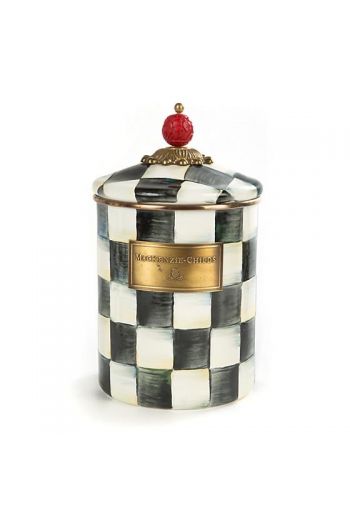 MacKenzie-Childs Courtly Check Enamel Medium Canister - 5" dia., 5.75" tall (8.5" tall with lid), 48 oz. capacity