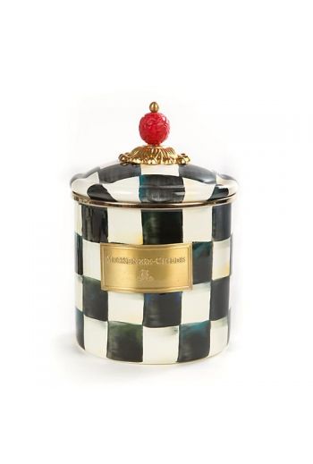 MacKenzie-Childs Courtly Check Enamel Small Canister - 5" dia., 4.75" tall (7.5" tall with lid), 38 oz. capacity