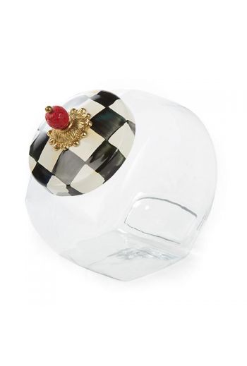 MacKenzie-Childs Cookie Jar with Courtly Check Enamel Lid - 6" wide, 8" tall, 1 gallon capacity
