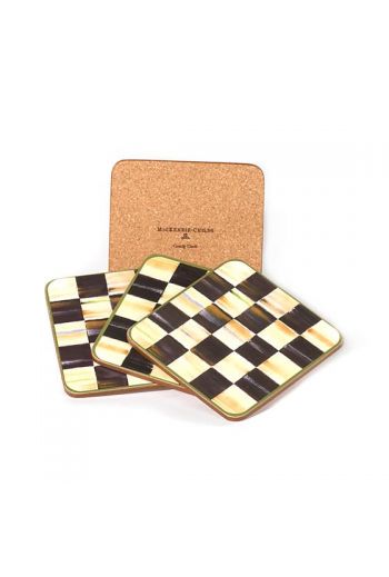 MacKenzie-Childs Courtly Check Set of 4 Cork Back Coasters - 4" sq. Set of 4.