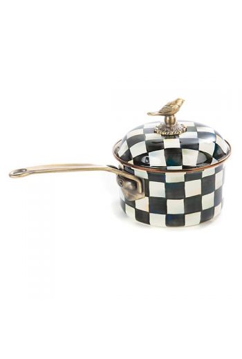 MacKenzie-Childs Courtly Check Enamel 2.5 Qt. Saucepan - 8" dia., 16" wide, 7.75" tall