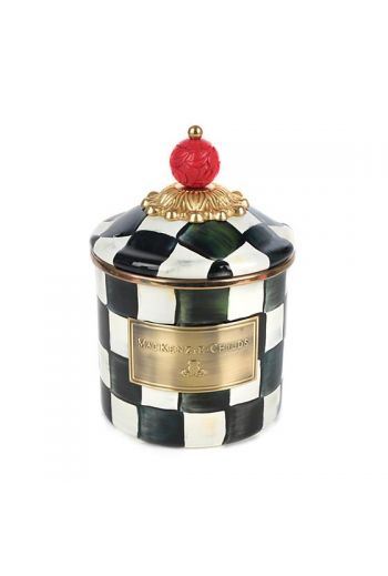 MacKenzie-Childs Courtly Check Enamel Demi Canister - 4" dia., 3.75" tall (6.75" tall with lid), 24 oz. capacity