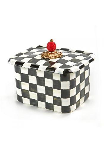 MacKenzie-Childs Courtly Check Enamel Recipe Box - 8" wide, 6.5" long, 7" tall