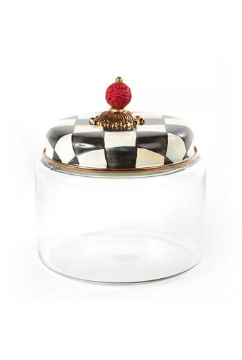 MacKenzie-Childs Courtly Check Medium Kitchen Canister - 7" dia., 8" tall, 64 oz. capacity