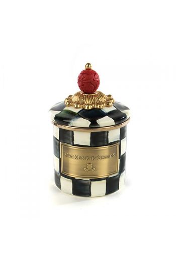 MacKenzie-Childs Courtly Check Enamel Mini Canister - 4" dia., 3.75" tall (6.75" tall with lid), 24 oz. capacity