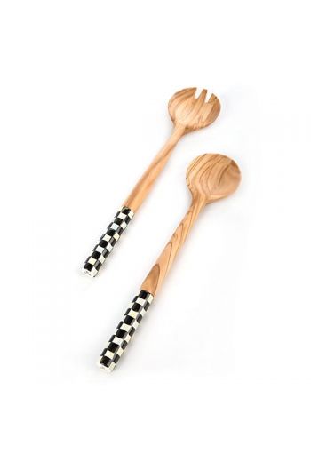 MacKenzie-Childs Courtly Check Olivewood Salad Serving Set