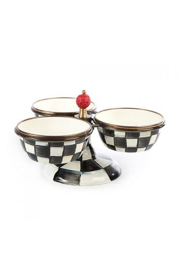 MacKenzie-Childs Courtly Check Enamel Triplicity - 10" wide, 5.75" tall, 1.5 cup capacity each cup