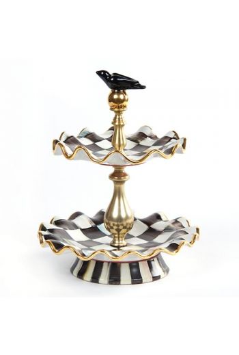 MacKenzie-Childs Courtly Check Two Tier Sweet Stand - 9" dia., 11.5" tall