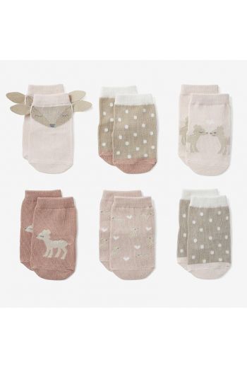 Elegant Baby Fawn Baby Girl Non Slip Sock Set  - 6 Pack