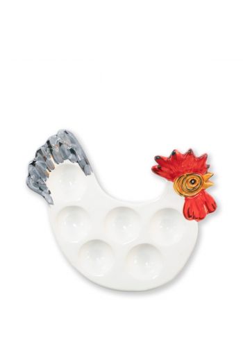 Vietri Fortunata Rooster Figural Footed Egg Tray