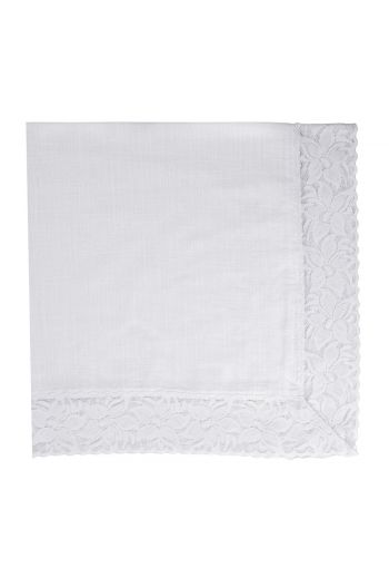White Linen Napkin With White Lace Trimming