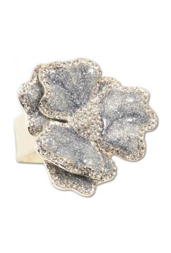 Silver Sparkles Flower Napkin Ring with Crystal Border