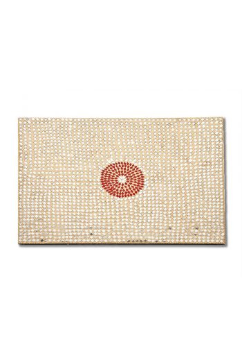 Mirrors Red Circle Pattern Glass and Wood Placemat