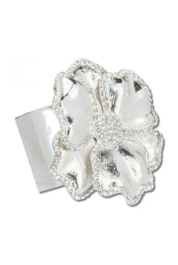 Silver Flower Napkin Ring with Crystal Border