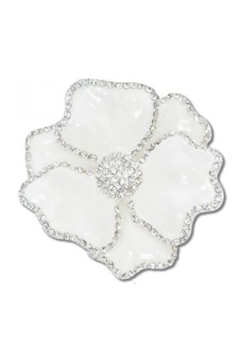 White Flower Napkin Ring with Crystal Border
