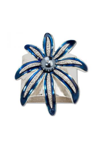 Navy Wild Flower Napkin Ring with Silver Plating