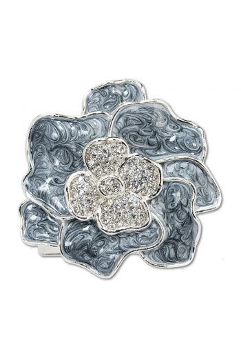 Grey Spring Flower with Silver Plating and Clear Crystal Center
