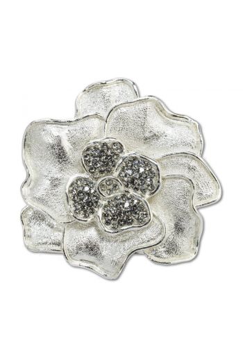 Silver Plated Spring Flower with Black Crystal Center