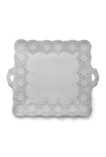 Arte Italica Merletto White Scalloped Square Platter with Handles