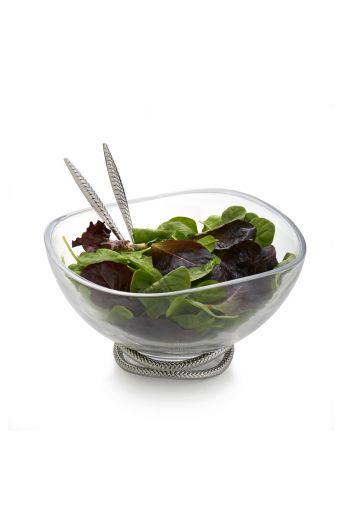 "Braid Glass Salad Bowl w/ Servers  12"" D. X 6"" H."