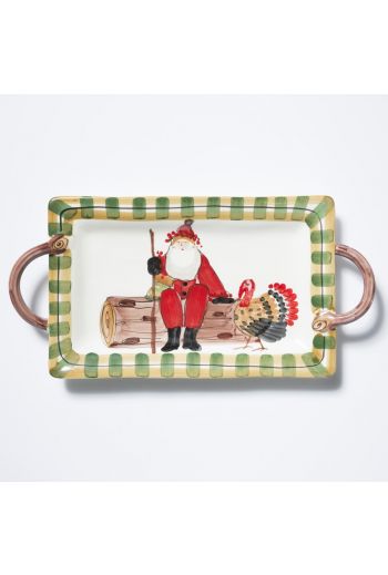 Vietri Old St. Nick Handled Rectangular Platter w/ Turkey