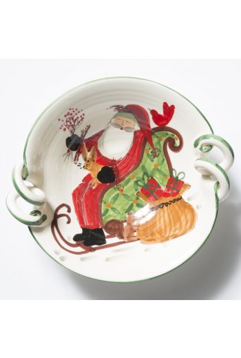 Vietri Old St. Nick Scallop Handled Bowl w/ Sleigh