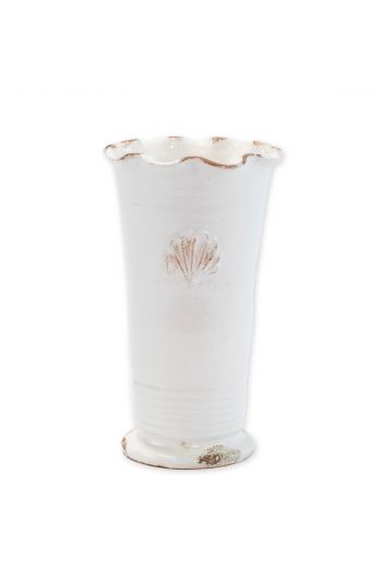 Vietri Rustic Garden White Medium Ruffle Vase w/ Emblem