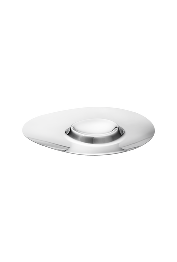 Georg Jensen Sky Double Serving Bowl Mirror Polished Stainless Steel - H: 1.02 inches. W: 14.41 inches.