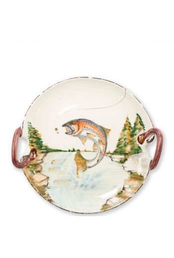 Vietri Wildlife Rainbow Trout Handled Round Platter