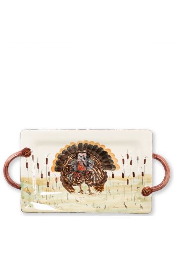 Vietri Wildlife Turkey Handled Rectangular Platter